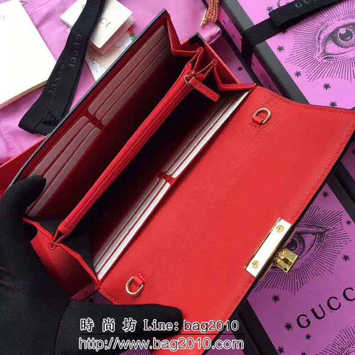 GUCCI古馳 歐洲正品原單 padlock系列 最新二折款 爆款鏈條皮夾 453506 紅色壓全皮 WTG1184